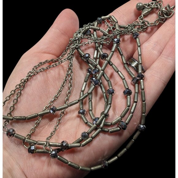 Elegant Glam Multilayer Metal And Glass Silver Tone Beaded Necklace - Picture 4 of 8